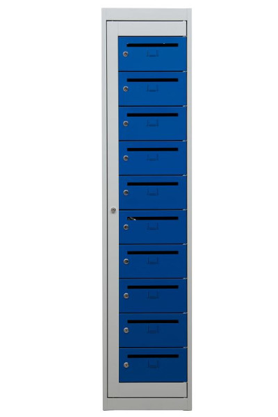 Gürkan Postverteilerschrank, 50 x 40 x 180 cm, Lichtgrau, Enzianblau, EU Zylinderschloss, MBC.10/TX, 111315