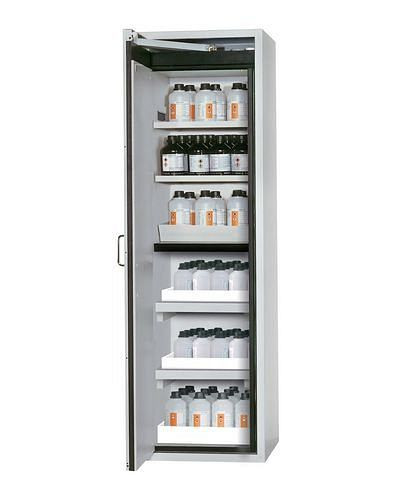 asecos Feuerbeständiger Gefahrstoffschrank Edition mit Fach- und Wannenböden, Bodenwannen, grau, 224701