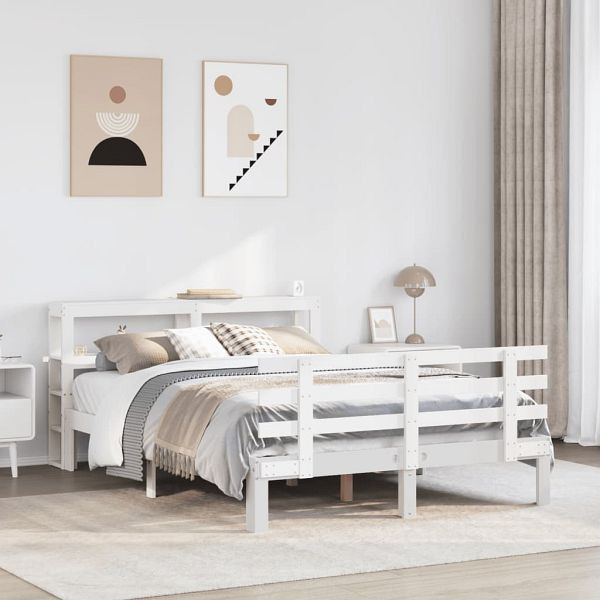 vidaXL Bettgestell mit Kopfteil ohne Matratze Weiß 160x200 cm, 3306117