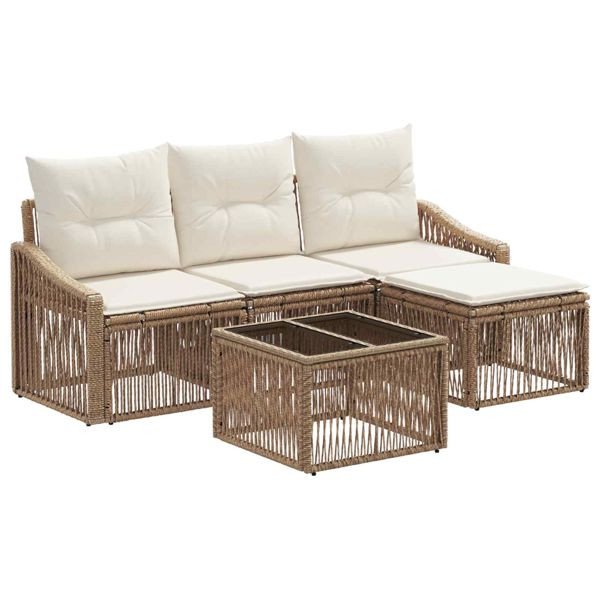 vidaXL Gartensofa-set 5-teilig Beige Poly-Rattan, 3435990