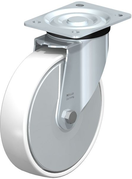 Blickle L-PPN 200R-FA Stahlblech-Lenkrolle, mittelschwere Ausführung, mit Anschraubplatte, Polypropylen, Weiß, 762822