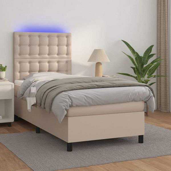 vidaXL Boxspringbett mit Matratze & LED Cappuccino-Braun 90x190cm, 3135920
