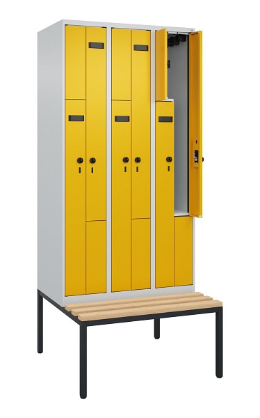 C+P Z-Spind Evolo PLUS, 6 Fächer, 2120x900x815mm, 7035/1004, Drehriegel, Sitzfläche Buche-Hartholz, Sitzbank, 0490537-306 S10001
