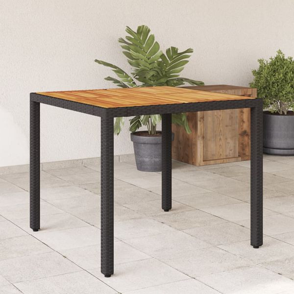 vidaXL Gartentisch mit Holzplatte Schwarz 90x90x75 cm Poly Rattan, 365529