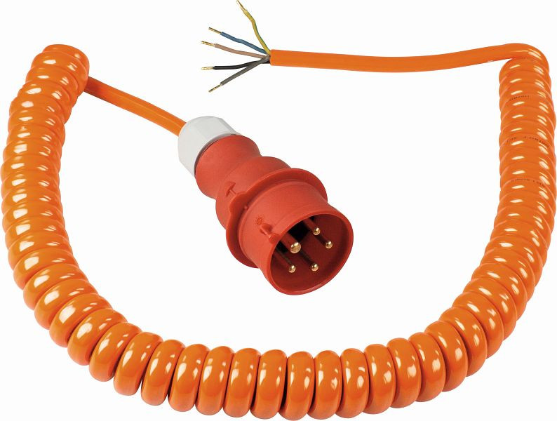 as-Schwabe CEE Baustellen-Spiral-Anschlussleitung 5m, orange bis auf 5m ausziehbare Baustellenleitung, H07BQ-F 5G1,5, 70431