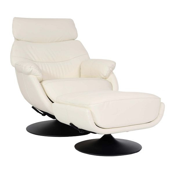 Mendler Relaxsessel mit Hocker HWC-K99, Fernsehsessel Sessel, Wippfunktion drehbar, Metall Echtleder/Kunstleder, creme-weiß, 98357