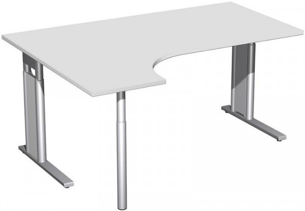 geramöbel PC-Schreibtisch links höhenverstellbar, C Fuß Blende optional, 1600x1200x680-820, Lichtgrau/Silber, N-647308-LS