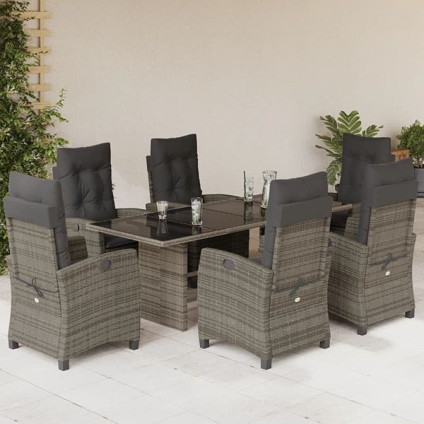 vidaXL 7-teilig Garten-Essgruppe mit Kissen Grau Poly Rattan, 3212689