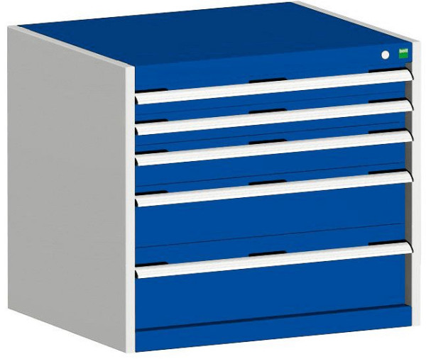 bott cubio Schubladenschrank bestückt mit 5 Schubladen BxTxH: 800 x 650 x 700 mm, RAL 7035/5010, 40020017.11V
