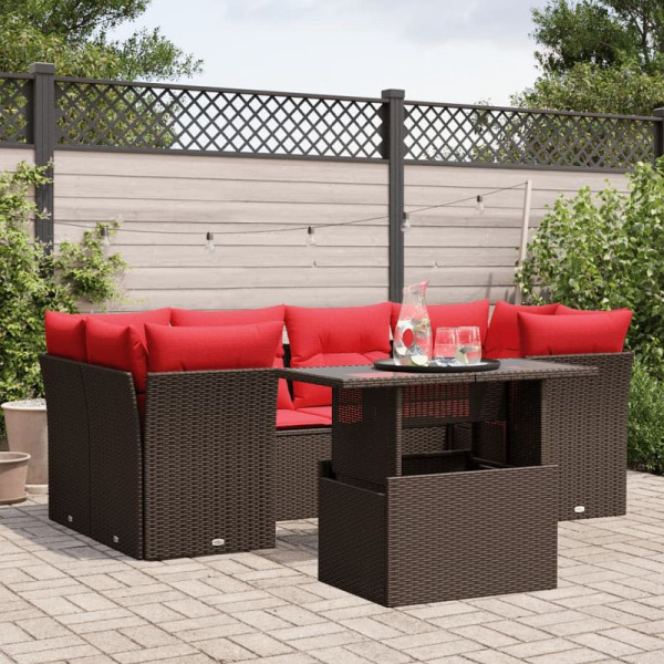 vidaXL 7-teiliges Gartensofa-Set mit Kissen, braun, Polyrattan, 3266384