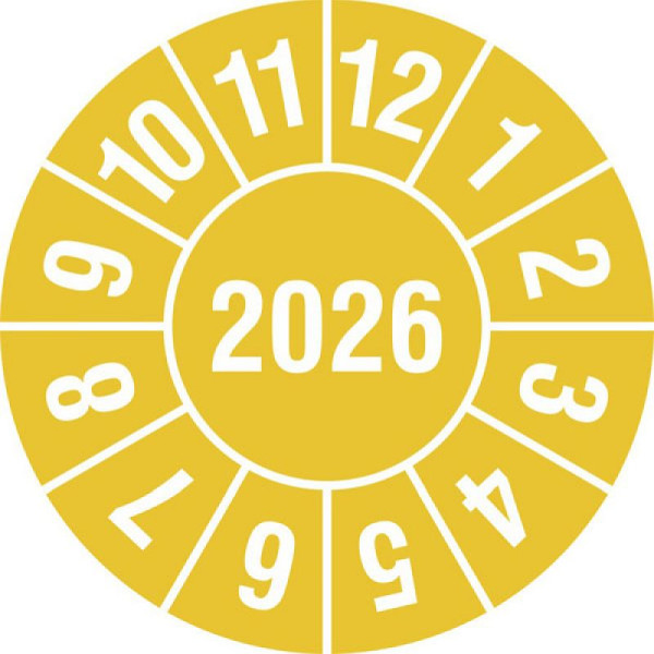 Stein HGS Prüfplaketten mit Jahresfarbe (1 Jahr), Ø 30 mm, gelb, 2026, Jahreszahl 4-stellig, 31.3681-26