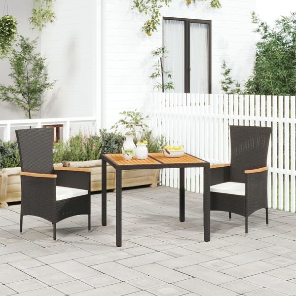 vidaXL 3-teilig Garten-Essgruppe mit Kissen Schwarz Poly Rattan, 3157528