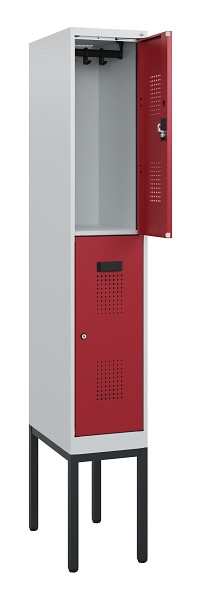 C+P Doppelstock-Spind Evolo PLUS, Gestell, 2 Fächer, 1950x300x500mm, 7035/3003, Zylinderschloss, 0493305-10 S10026
