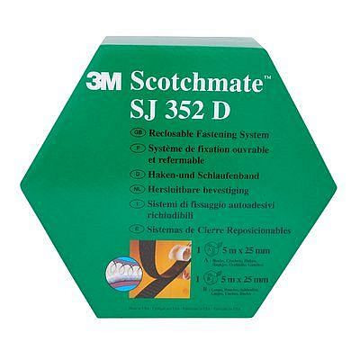 3M Haken- und Schlaufenband SJ352D, schwarz, 5 m x 25,4 mm x 4,4 mm, VE: 4 Spendeboxen, 7000070522