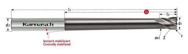 Karnasch VHM-Gesenkfräser extra lang HSC/HHC d= 10,0 r= 0,5 UFX-3, 306435100005