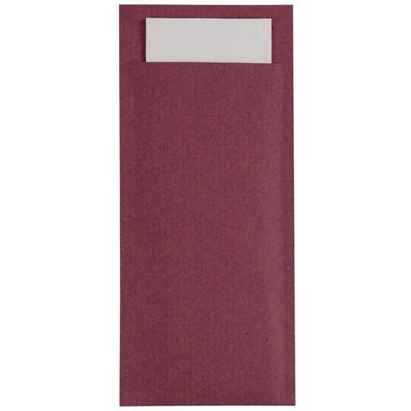 Europochette Burgund Besteckbeutel mit weißer Serviette (Box 500) (500 Stück), CK234