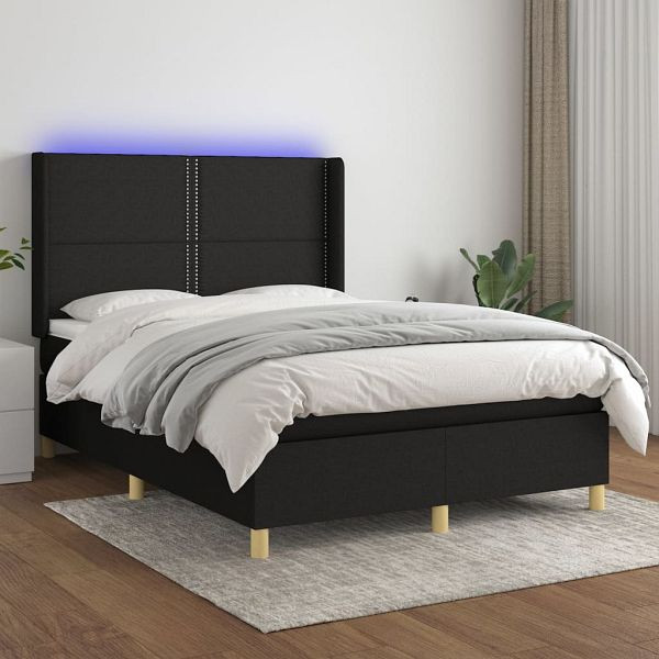 vidaXL Boxspringbett mit Matratze & LED Schwarz 140x200 cm Stoff, 3138799