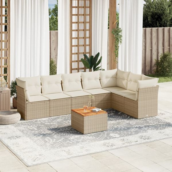 vidaXL 8-teilig Garten-Sofagarnitur mit Kissen Beige Poly Rattan, 3223678