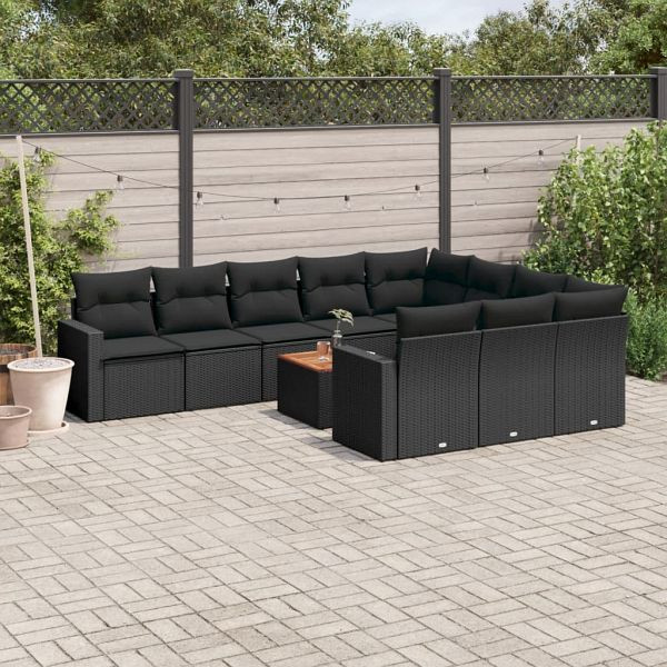 vidaXL 11-teilig Garten-Sofagarnitur mit Kissen Schwarz Poly Rattan, 3256629