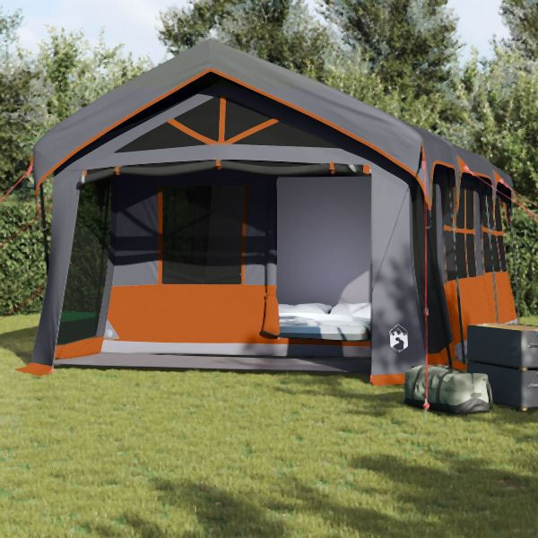 vidaXL Camping-Zelt mit Fenstern Grau und Orange für 10 Personen Wasserdicht, 4100699