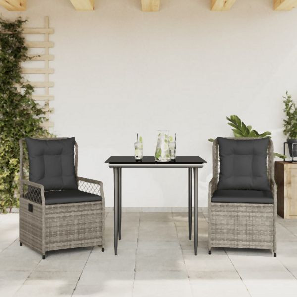 vidaXL 3-tlg. Garten-Essgruppe mit Kissen Grau Poly Rattan, 3262985