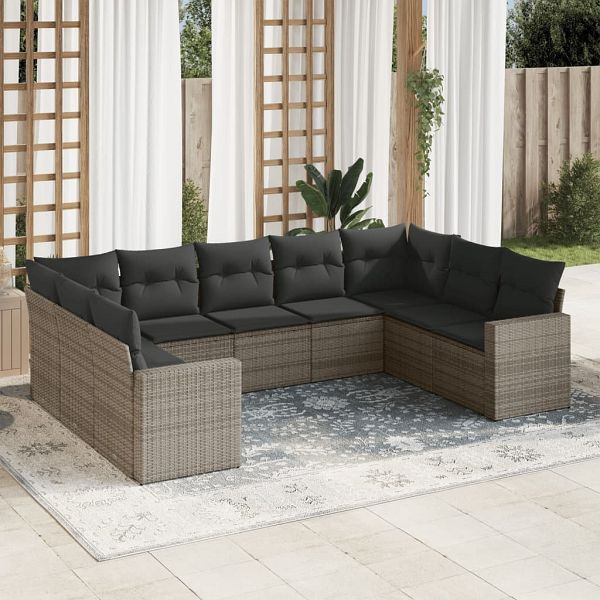 vidaXL 9-teilig Garten-Sofagarnitur mit Kissen Grau Poly Rattan, 3251737