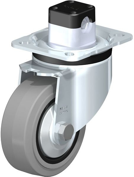 Blickle LK-POEV 100KD-1-CS11-SG-FA Stahlblech-Lenkrolle, schwere Ausführung, mit Anschraubplatte & Zentralfeststeller, Elastik-Vollgummi, Grau, 850967