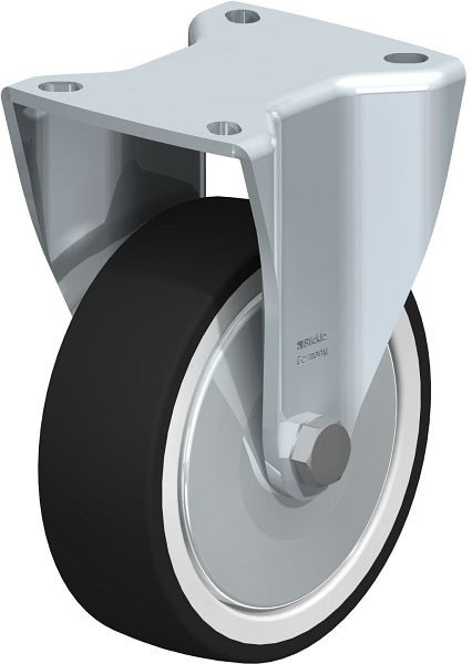 Blickle BH-POTH 125R-1-FA Stahlblech-Bockrolle, Schwerlast-Ausführung, mit Anschraubplatte, Thermoplastisches Polyurethan, Grau, 410985