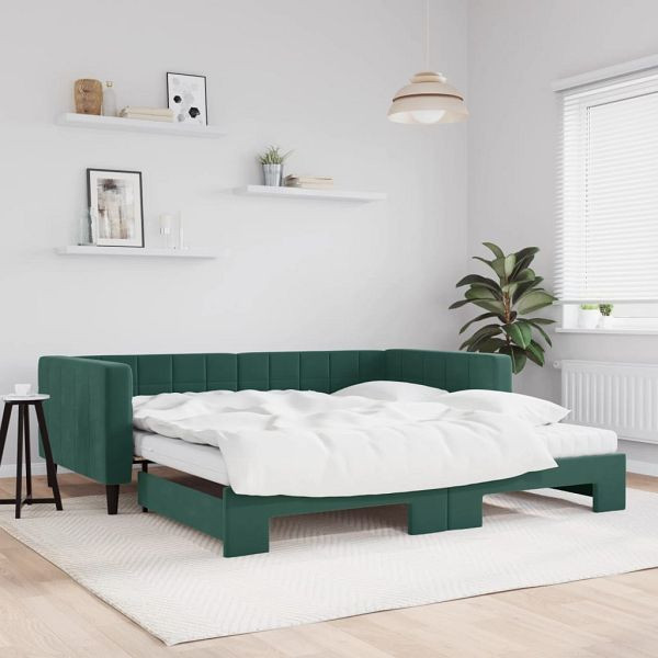 vidaXL Tagesbett Ausziehbar mit Matratzen Dunkelgrün 100x200 cm Samt, 3196724