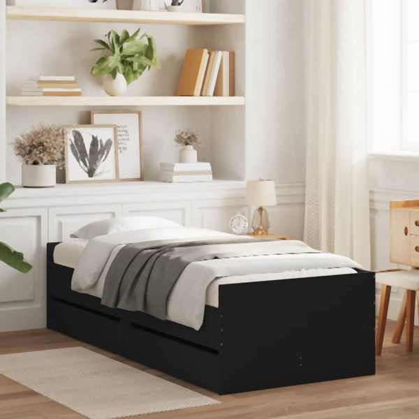 vidaXL Bett mit Schubladen Schwarz 75x190 cm, 3207358, 8721012245754
