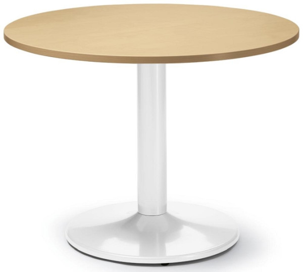 Deskin Besprechungs- und Konferenztisch MODUL, Platte Dekor Buche, Gestell Weiß RAL 9016, Durchmesser 1000 mm, Höhe 735 mm, 295366