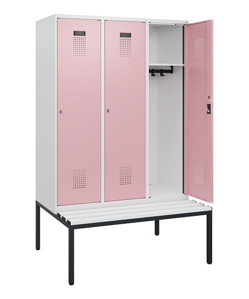 C+P Spind Evolo PLUS, 3 Abteile, 1950x1200x815mm, 9016/3015, Zylinderschloss, Material Sitzfläche Kunststoff, Sitzbank, 0490505-32 S10099