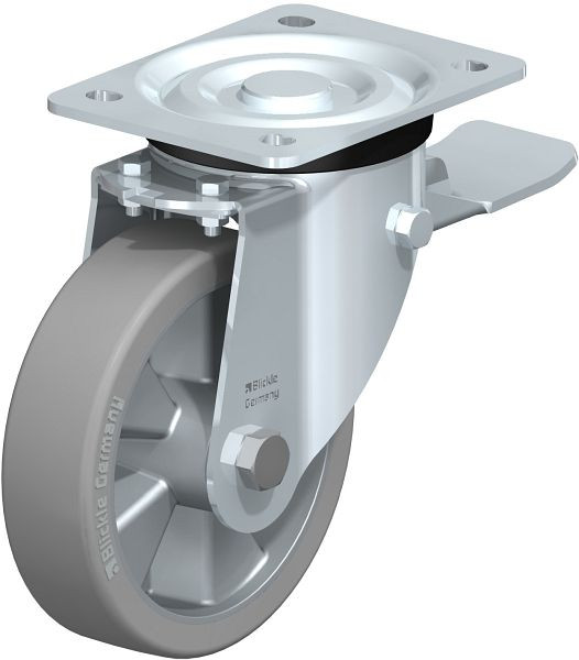 Blickle L-ALTH 151K-ST-AS Stahlblech-Lenkrolle, mittelschwere Ausführung, mit Anschraubplatte & Feststeller, Blickle Extrathane®, Grau, 852475