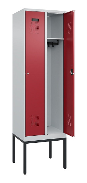 C+P Spind Evolo PLUS, Gestell, 2 Abteile, 2120x600x500mm, 7035/3003, Verschluss Zylinderschloss, Ablageböden 2, 0490307-20 S10031