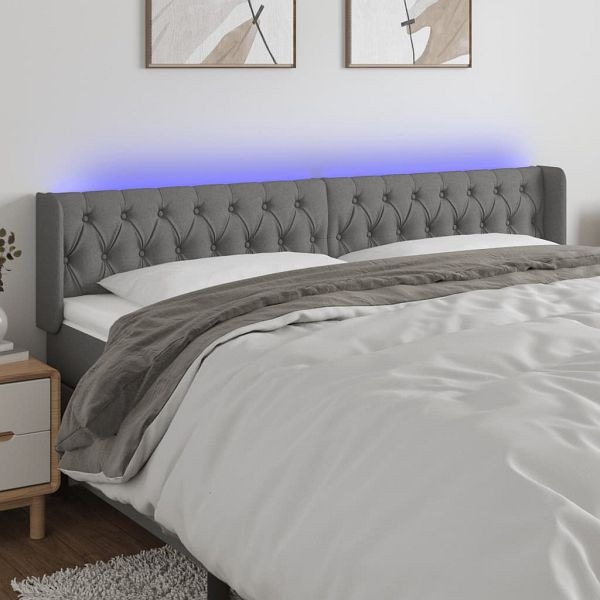 vidaXL LED Kopfteil Dunkelgrau 203x16x78/88 cm Stoff, 3123595