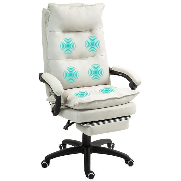 Vinsetto Massage-Bürostuhl, Schreibtischsessel mit Massagefunktion, höhenverstellbarer, ergonomischer Drehstuhl, Nylon, Cremeweiß, 921-232V90CW