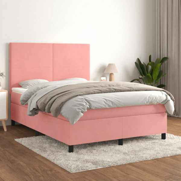 vidaXL Boxspringbett mit Matratze Rosa 140x200 cm Samt, 3142910