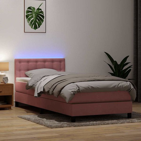 vidaXL Boxspringbett mit Matratze Rosa 80x220 cm Samt, 3317294
