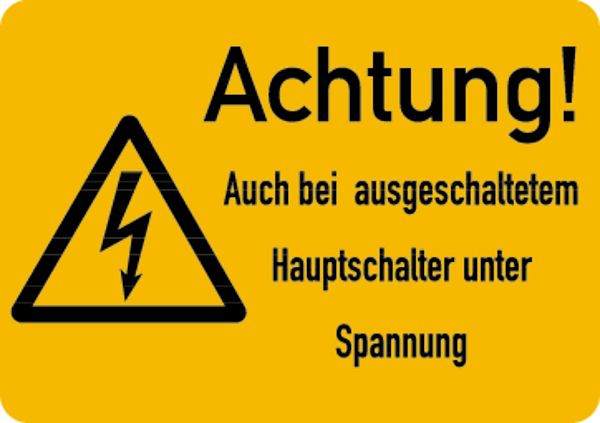 Schilder Klar Maschinenkennzeichnung Hauptschalter unter Spannung, 52x37 mm, Rolle á 500 Stück, Folie selbstklebend, 7516/91