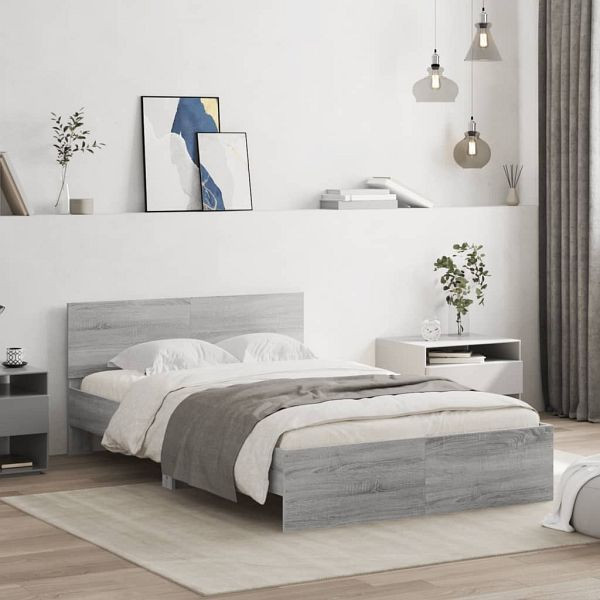 vidaXL Bettgestell mit Kopfteil Grau Sonoma 135x190 cm, 3207509
