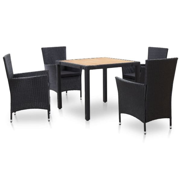 vidaXL 5-tlg. Garten-Essgruppe mit Kissen Poly Rattan Schwarz, 46025