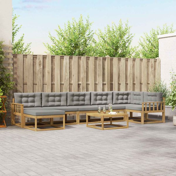 vidaXL Outdoor-Sofagarnitur 8-teilig Weiß und Hellgrau, 3386790