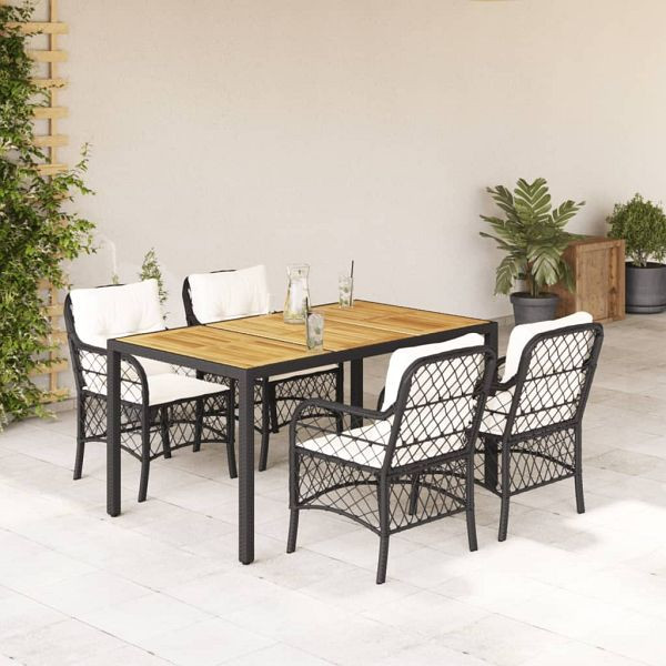 vidaXL 5-tlg. Garten-Essgruppe mit Kissen Schwarz Poly Rattan, 3212038