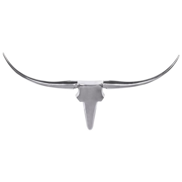 Wohnling Deko Geweih Bull M Silber 100 cm Aluminium Design Hörner, Wanddekoration Stierkopf Horn Modern, WL1.245