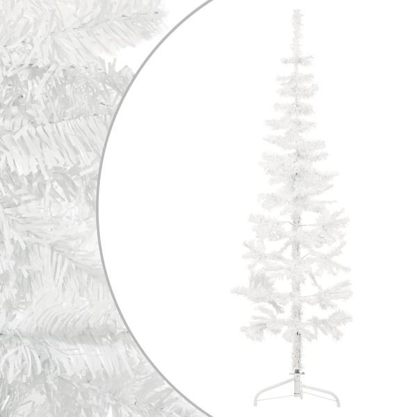vidaXL Künstlicher Halb-Weihnachtsbaum mit Ständer Schlank Weiß 180 cm, 344566