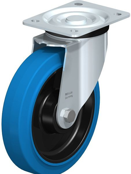 Blickle L-POEV 200KD-SB Stahlblech-Lenkrolle, mittelschwere Ausführung, mit Anschraubplatte, Elastik-Vollgummi, Blau, 749383