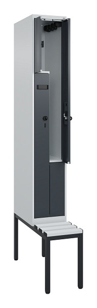 C+P Z-Spind Evolo PLUS, Bank, 2 Fächer, 2120x300x815mm, 7035/7016, Drehriegel, Sitzfläche Kunststoff, Sitzbank, 0490537-102 S10066