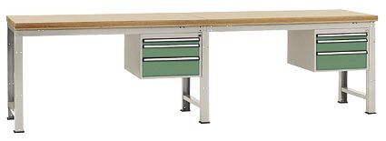 Manuflex Komplett-Werkbank Grund- und Anbau PROFI Standard mit Multiplex-Platte, BxTxH = 3000 x 700 x 840 mm, Resedagrün, WP5564.6011