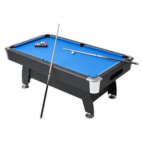 VEVOR Billardtisch 213 cm, verstellbare Füße, inkl. Bälle/Queues/Ständer/Kreide/Bürste, schwarz mit blauem Tuch, HTTQZLHMDF7F6AEE6001V0