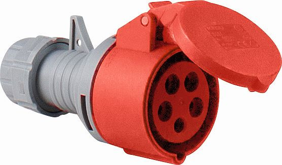 as-Schwabe CEE-Kupplung 400V/32A/4polig/6h, rot mit selbstschliessendem Klappdeckel, mit Schraubanschlüssen, 60576
